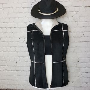 Faux suede patch work vest